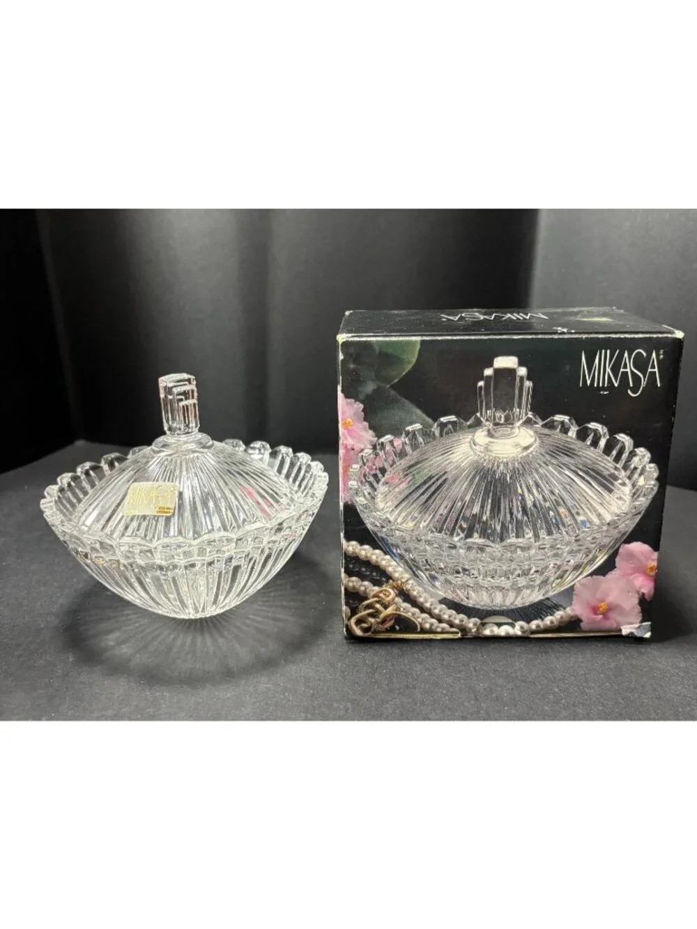 Mikasa Crystal Marquette Covered Candy Trinket Dish Made In Japan Vintage 1990s